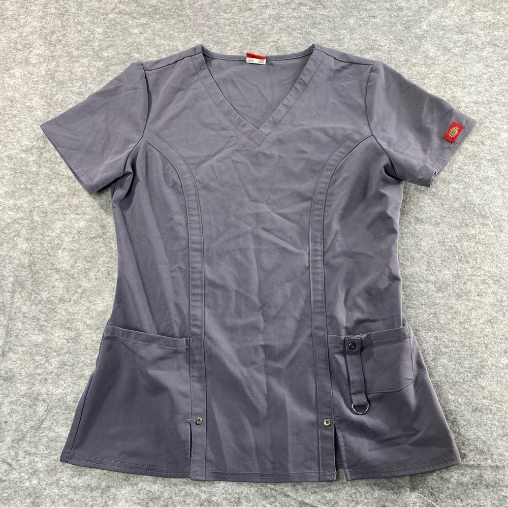 Dickies Womens Pewter Gray Short Sleeve Pocketed Scrub Top Size S‎